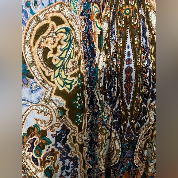 Bila Womens Teal Boho Cold Shoulder Crinkle Blouse with Paisley Print size XL - Picture 11 of 15